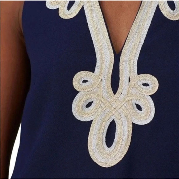 NWT LILLY PULITZER Cherlyn Navy Sleeveless Dress with Metallic Embroidery Trim - Picture 5 of 11